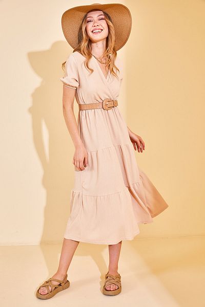 XHAN Kleid - Beige - Smock-Kleid