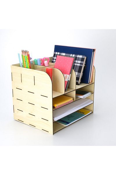 Notpa 10 Compartment Desktop Organizer File Organizer Maple Wooden Organizer (Made Assembled)