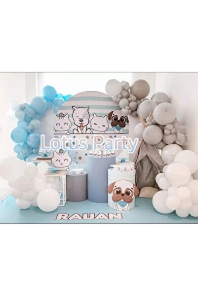 LOTUS PARTY 50 Pieces Balloon Chain Set ( Blue - White - Gray Balloon )