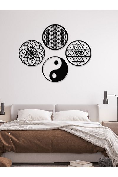 GİZEM SHOP Floarea vieții, Sriyantra, Torus și Ying Yang Set de 4 forme geometrice sacrile 30x30cm