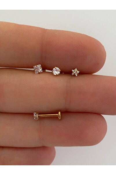 Arescollection Cerrahi Çelik Tek Taş 3 Lü Piercing Set