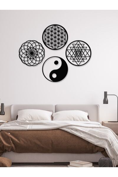 GİZEM SHOP Flower of Life,Sriyantra,Torus and Ying Yang Set of 4 Sacred Geometric Shapes 39X39Cm