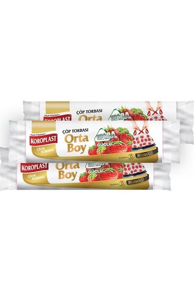 Koroplast Extra Strong Medium Size Strawberry Scented Drawstring Garbage Bag 55x60cm - 15 Pieces X 3 Pieces Advantageous