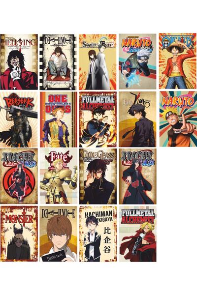 Hayat Poster Anime Manga Karakterleri Ahşap Magnet Seti 18 Ahşap Magnet Buzdo...