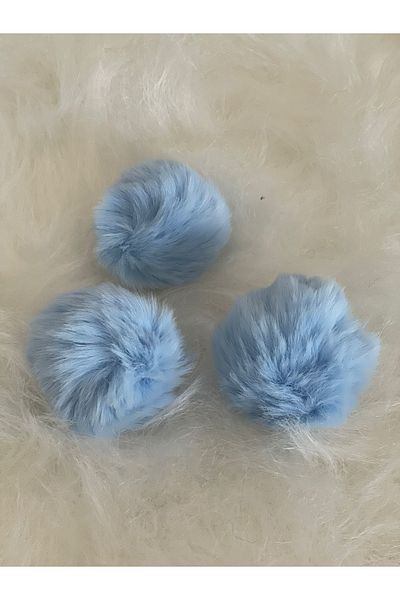 Gönülden Tasarım Work Elastic Fur Pompom 3 Pieces Baby Blue
