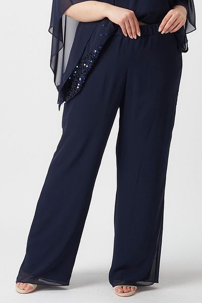 Moda Alba Plus Size Navy Blue Chiffon Trousers - Wide Leg and Elastic Waist