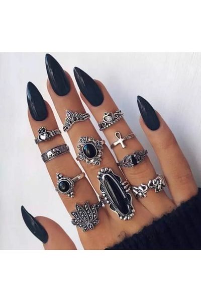 Girift Vintage مجموعة حلقات سوداء مكونة من 11 قطعة من هوك