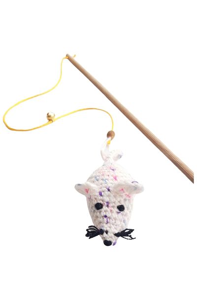 Be Cat Cat Fishing Rod Knitted Amigurimi Mouse Toy with Bells Cat Toy