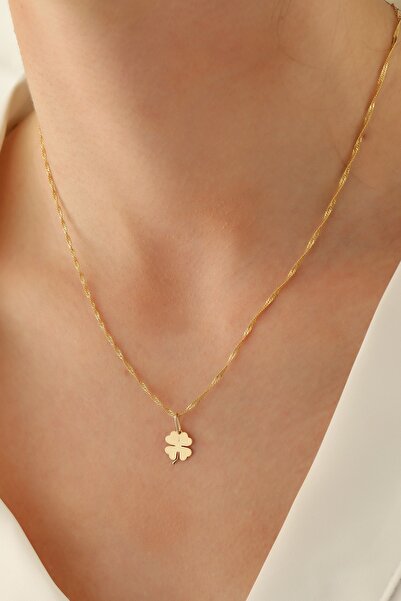 MİLET KUYUMCULUK 14 Ayar Altın Singapur Zincir Yonca Kolye