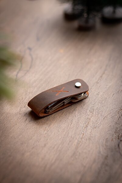 minimal X design Leather Keychain Long 2-3 Key Capacity - Tan Crazy - Minimalist Design