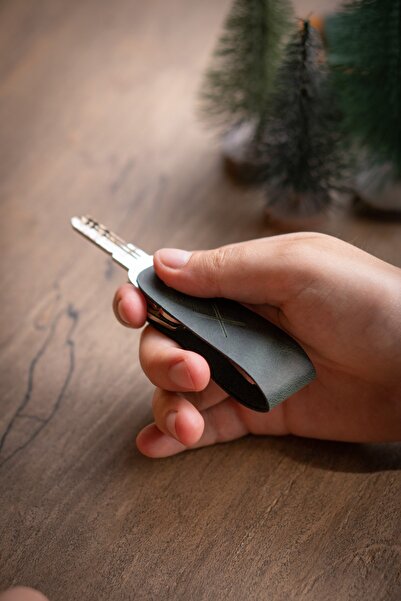 minimal X design Leather Keychain Long 2-3 Key Capacity - Ocean Green - Minimalist Design