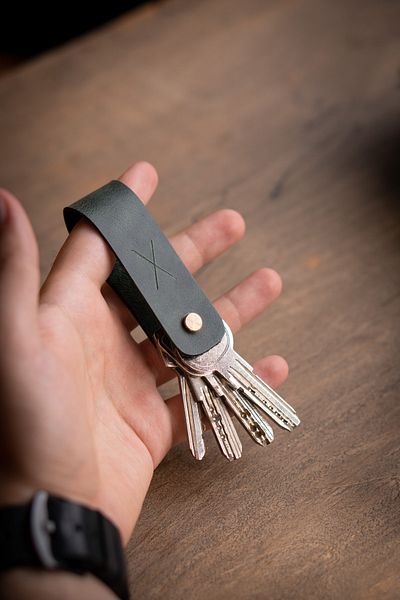 minimal X design Leather Keychain Long 3-4 Key Capacity - Ocean Green - Minimalist Design