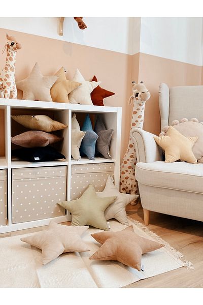 Hestia Home وسادة نجمة مزخرفة - وسادة قطيفة على شكل نجمة - وسائد لطيفة للأطفال - وسائد ممتعة