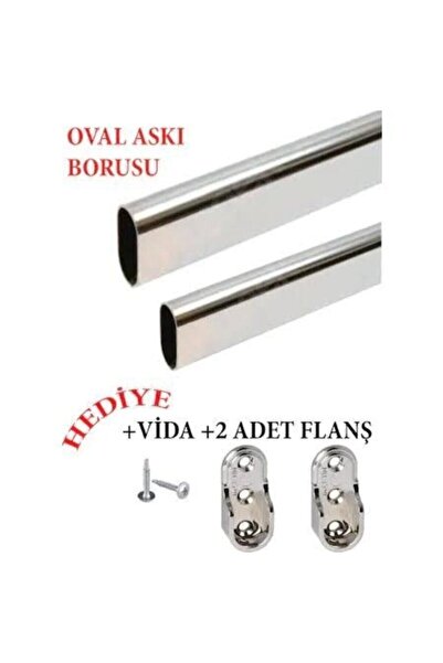 Akçam Hırdavat 100cm Oval Krom Parlak Gardırop Askı Borusu 2 Adet Flanş Hediyesi