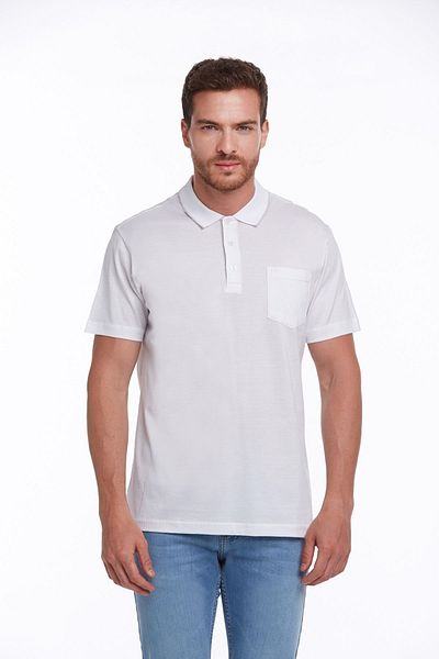 Hatemoğlu Λευκό μπλουζάκι Polo Neck Regular Fit - 100% βαμβάκι