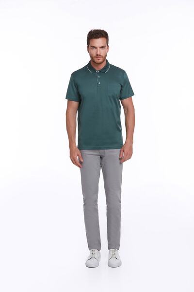 Hatemoğlu Green Regular Fit Plain 100% Cotton Polo Collar T-Shirt