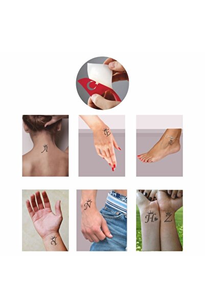 Genel Markalar Taçlı Harf Tattoo Dövme Şablonu Kına Deseni