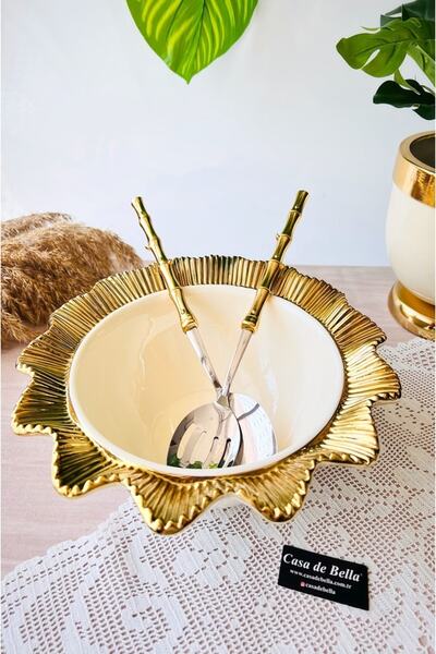 CASA DE BELLA Valonia Gold Büyük Boy Yuvarlak Derin Kase 29cm