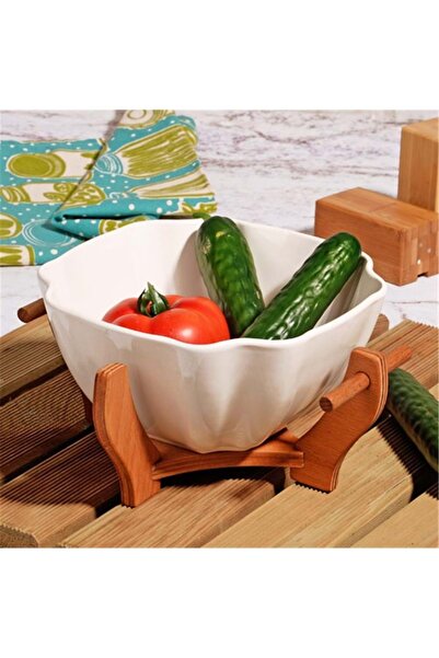 Romans Square Salad and Presentation Bowl with Wooden Stand