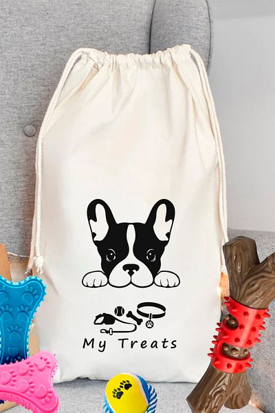 kesesepeti Washable French Bulldog Patterned 100% Cotton Dog Food & Food Organizer Bag - Organizer | perro