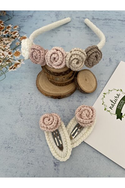 NATURA DESİGN Set coroană tricotată și cataramă dublă model trandafir