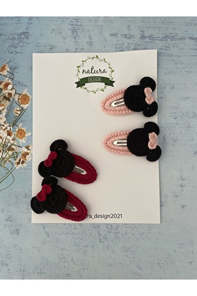 NATURA DESİGN Πλεκτή αγκράφα 4 τεμαχίων με κουμπώματα, μοντέλο Μίκυ Μάους