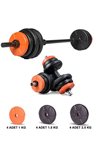 ECG Spor 23 Kg Turuncu Siyah Halter Seti Ve Dambıl Seti