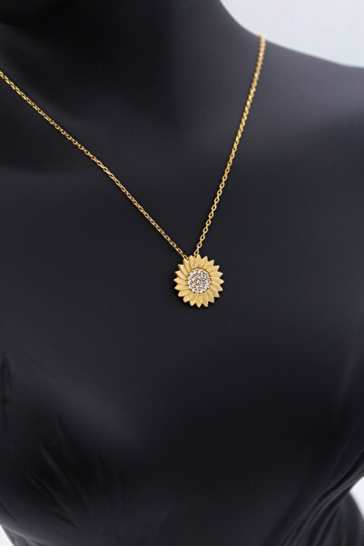 Silver And Silver Kadın Sarı Ay Çiçeği Zirkon Taşlı Kolye 925 Ayar Gümüş