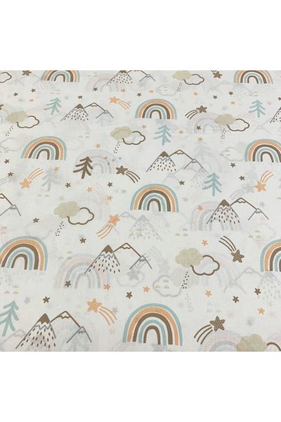 Babynia 100% Cotton Children's Fitted Sheet 90x190 Brown Rainbow