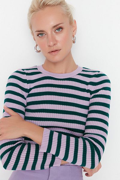 Trendyol Collection Purple Basic Striped Knitwear Sweater TWOAW21KZ0942