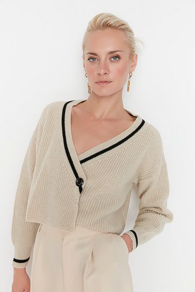 Trendyol Collection Stone Crop Strick-Cardigan mit Farbblockdesign TWOAW23HI00366
