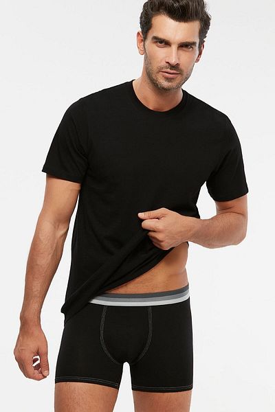 Kom Pack of 2 Round Neck Short Sleeve Basic T-shirts, 100% Cotton Men's Undershirt