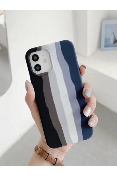 HappyCase Iphone 11 Uyumlu Kılıf Gökkuşağı Rainbow Liquid Lansman Silikon Siyah