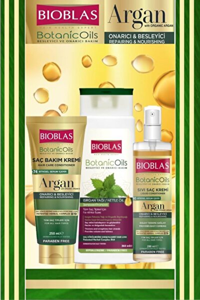 Bioblas Isırgan Yağı Şampuanı Ve Argan Onarıcı Besleyici 3'lü Saç Bakım Seti