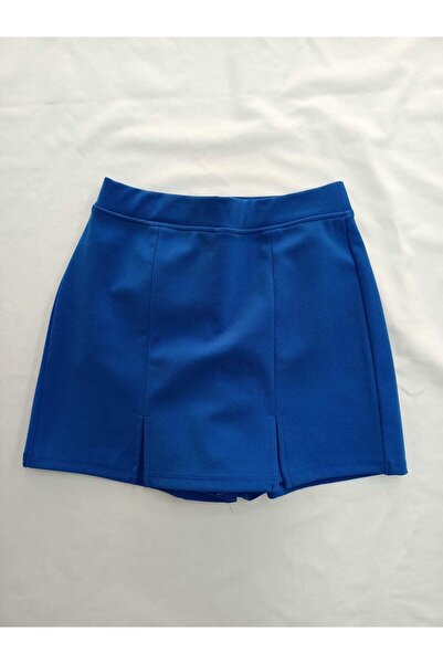 MaSoMi Sax Mavisi Şort Etek Önden Çift Yırtmaçlı