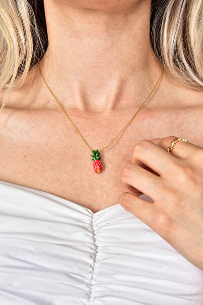 Fox Shoes Pembe Ananas Uçlu Gold Zincir Kolye Ka011204