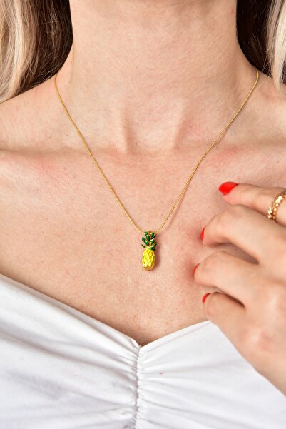 Fox Shoes Sarı Ananas Uçlu Zincir Kolye