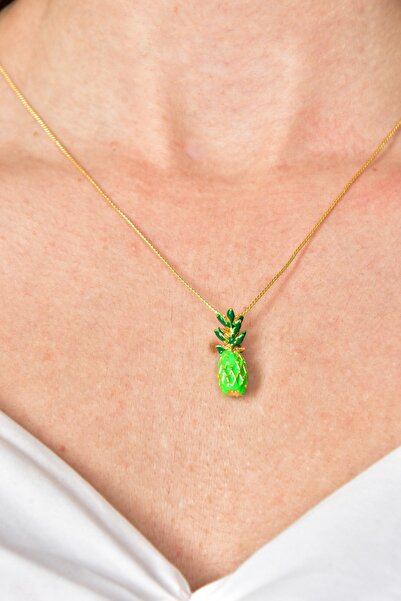 Fox Shoes Yeşil Ananas Uçlu Gold Zincir Kolye Ka011204