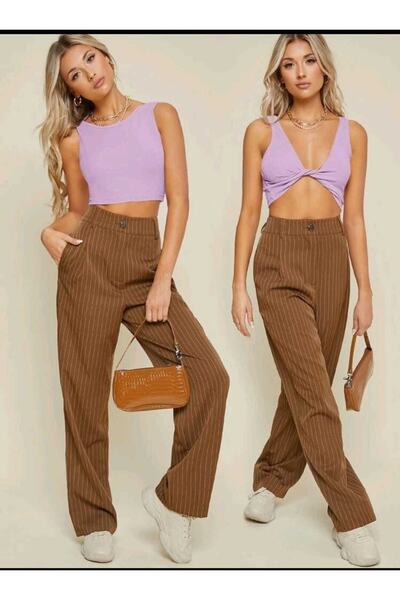 Genel Markalar Çift Yüz Kolsuz Crop - Ön Ve Arka Kullanımlı - Bükümlü Kadın Bluz - Kaşkorse Kumaş