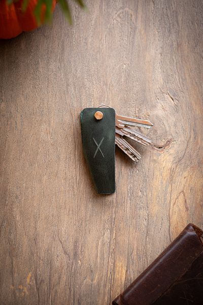 minimal X design Leather Keychain V 2-3 Key Capacity - Ocean Green - Minimalist Design
