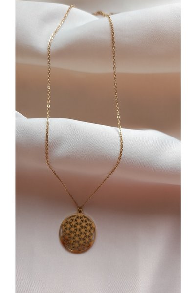 nilüfer takı tasarım Flower of Life Gold Steel Necklace