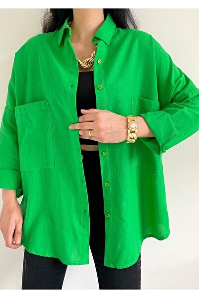 JaMolls Kadın Oversize Keten Gömlek