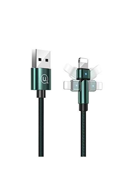 Usams U60 Lightning 180° Döndürülebilir Şarj Kablosu 1m Yeşil