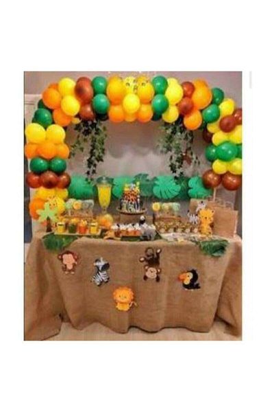 MAVİ PARTY 50 Pieces Metallic Balloons and 5 Meters Balloon Chain Set, Safari Forest Themed Flying Balloon Party Set