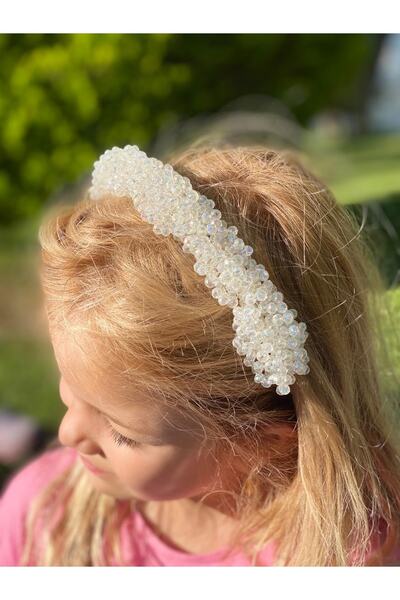 QUEEN AKSESUAR Πολυτελές λευκό κρύσταλλο με διάφανες χάντρες από πέτρα