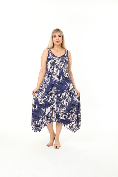 Mami Plus Size Strappy Asymmetrical Skirt Cut Viscose Combed Dress