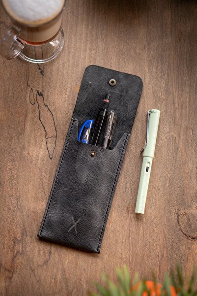 minimal X design Minimal X Leather Pen Holder - Anthracite - Real Leather & Handmade