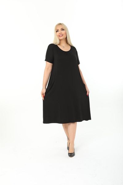 Mami Plus Size Short Sleeve Above Knee Double Pocket Standard Size Viscose Combed Cotton Dress