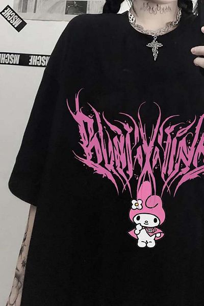 Köstebek Anime My Melody Sanrio Black Unisex T-shirt