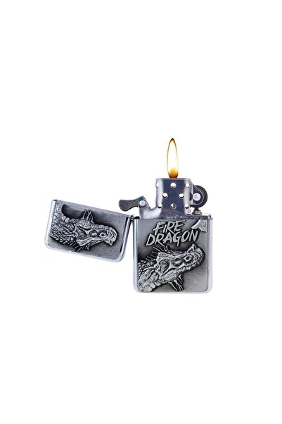 Atomic Benzinli Çakmak 2 Fire Dragon Silver